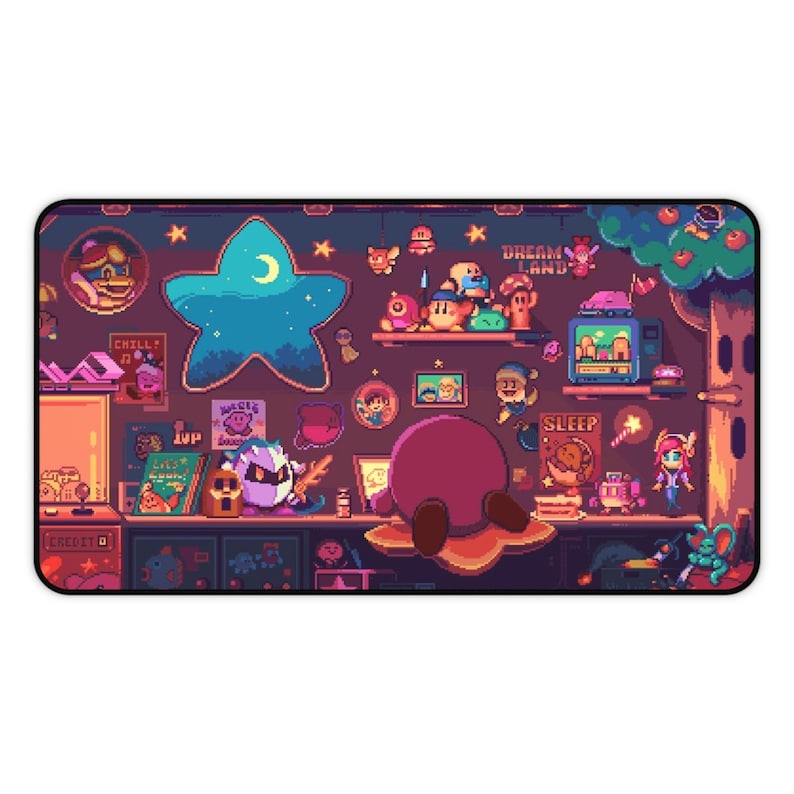 Cozy Kirby Retro Nightroom Pixel Art Desk Mat | Gaming Mousepad | Cute Retro Character Decor image 6