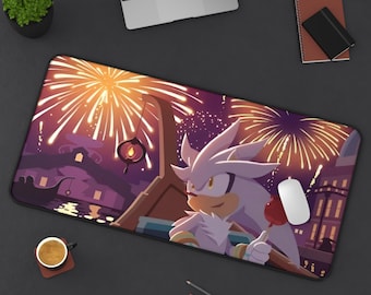 Silver the Hedgehog Fireworks Fantasy Desk Mat | Gaming Desk Pad | Cute Mouse Pad | Office Decor | Gamer Gift | Anime Inspired