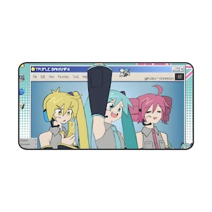 Tapete de escritorio Triple Baka / Decoración de anime Miku, Teto y Neru / Tapete de escritorio gamer / Lindo regalo de oficina / Espacio de trabajo en casa imagen 7