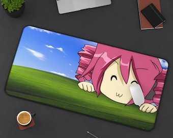 Chibi Windows XP Kasane Teto Peeking Character Desk Mat | Cute Kawaii Mouse Pad | Retro Anime Workspace Decor