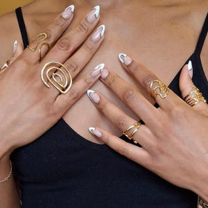 18k gold plated stainless steel gold rings, modern rings with artistic and minimalist design, trendy women&#39;s fashion jewelry adjustable