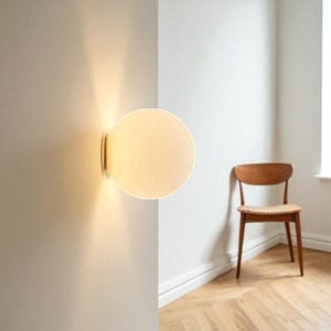 French Minimalist Glass Wall Lamp – Designer Spherical Light for Living Room, Bathroom, Bedroom or Bedside | Modern Background Wall Sconce