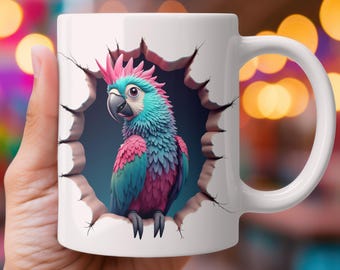 Colorful Parrot PNG: Tropical Bird Mug Design (Digital Download)