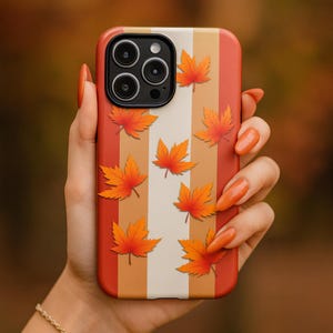 Funda para iPhone con diseño de hojas de otoño, resistente y de inspiración otoñal, con hojas de arce, ideal como regalo de temporada, con estética otoñal.