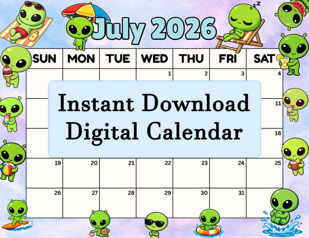 Editable July 2026 Calendar Printable July Planner Printable Cute Alien
