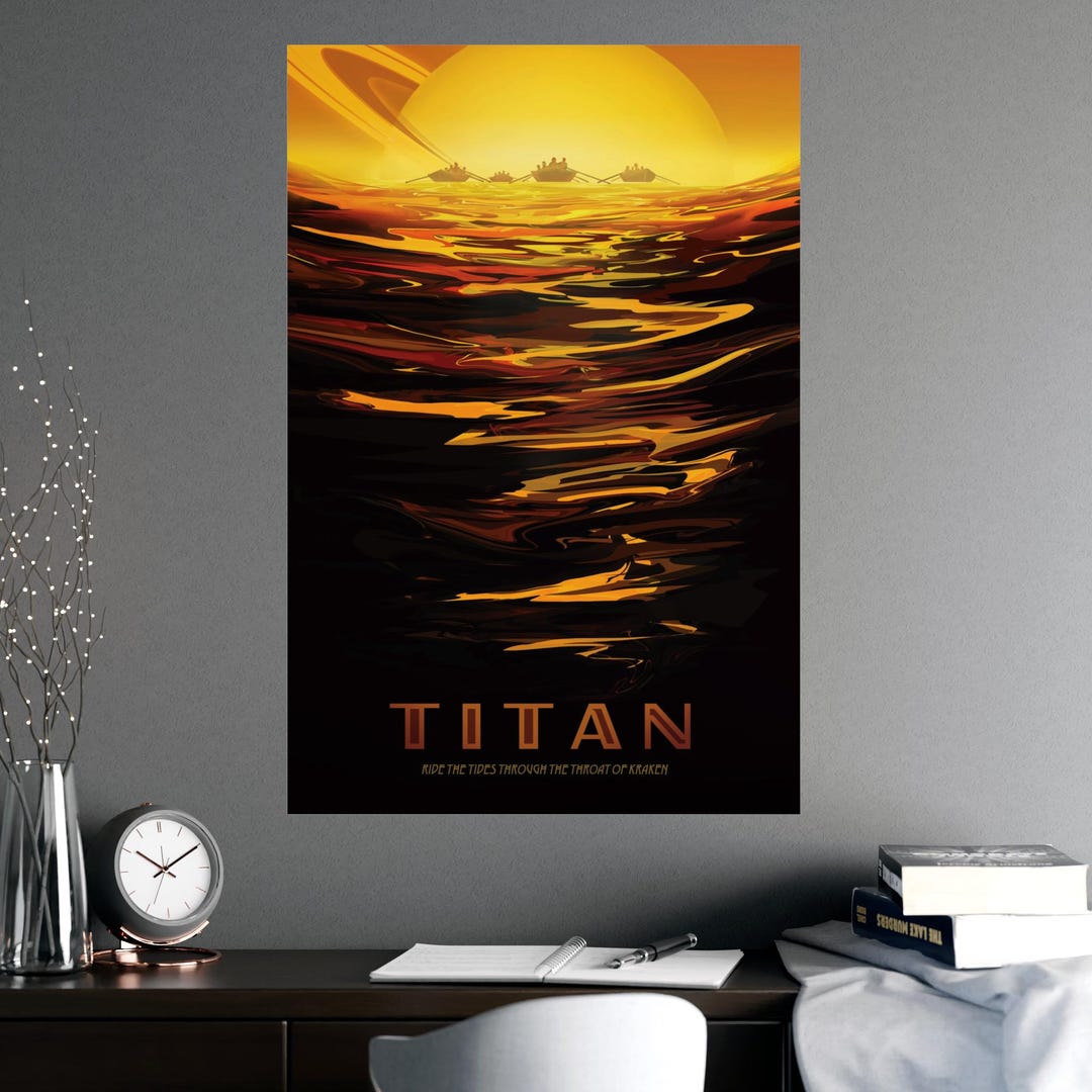 Titan Poster Retro Space Poster Sci Fi Travel Wall Art Saturn Moon ...
