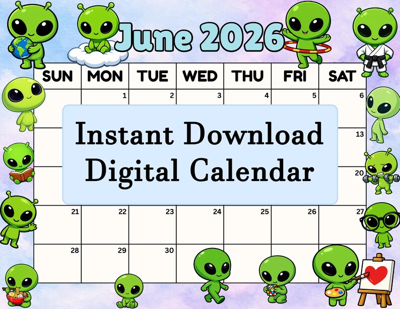 Editable June 2026 Calendar Printable June Planner Printable Cute Alien ...