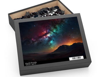 Rompecabezas Galaxia Horizonte Estrellado Paisaje Cósmico Arte Espacial Rompecabezas para Adultos Regalo de Astronomía Rompecabezas Premium Cielo Nocturno Caja