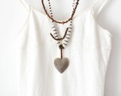 Tribal Silver Necklace - Tribal Beaded Necklace - Silver Heart Necklace - African Necklace - Three Strand Necklace - Long Necklace