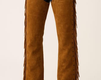 Handmade Suede Leather Cowboy Chaps: Western Rodeo Ranch Wear Riding Equestrian Apron Style Quality