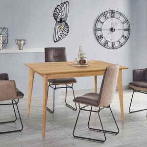 Solid Wood Dining Table | Oak Dining Table with Wooden Legs | Handcrafted Modern Kitchen & Dining Room Table | Mid Century Dining Table