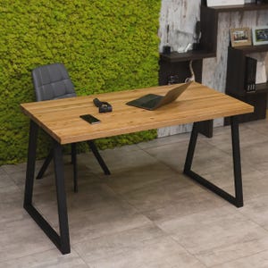Wood Writing Desk, Modern Office Desk, Computer Desk, Handmade Solid Wood Laptop Table, Side Table, Wood Desk with Metal Legs, Study Desk