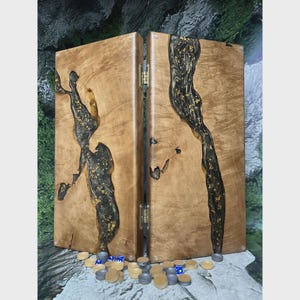 Elegant wooden backgammon of solid wood with gold plating, luxury backgammon set, individual gift, classic wooden board game, fathers gift