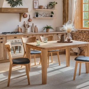 Wooden Kitchen Table | Solid Oak Dining Table | Scandinavian Wood Dining Table | Handmade Oak Dining Table | Minimalist Modern Kitchen Table