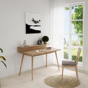 Unique Computer Desk, Solid Oak Modern Writing Desk, Wooden Scandinavian Table, Computer Table, Wooden Computer Desk, Study Table