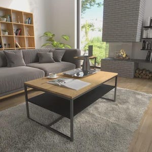 Modern Wood Coffee Table with Black Metal Legs | Wood Nesting Table | Minimalist Coffee Table | Computer Desk