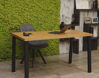 Modern Desk, Office Desk, Computer Desk, Handmade Solid Wood Laptop Table, Side Table, Wood Desk with Metal Legs, Study Desk, Writing Desk