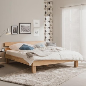 Solid oak wood bed frame, Wooden bed, Handmade oak furniture, Scandinavian bedroom decor, Wooden bed frame, Unique bed frames, New home gift