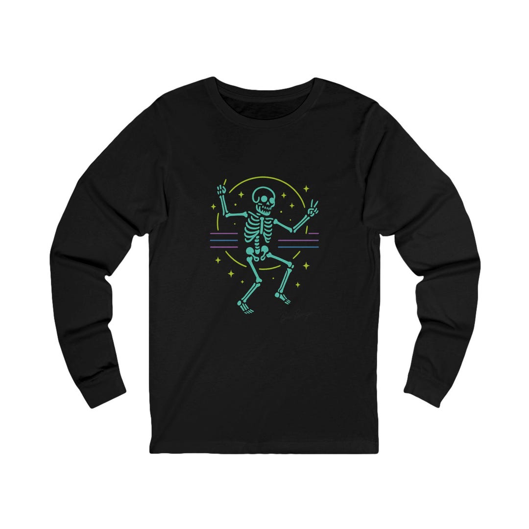 Skelaton Rave Neon Skeleton Rave Long Sleeve T-shirt - Glow in the Dark Soundwave Top ...