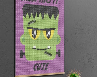 Kawaii Frankenstein Crochet Pattern: Halloween Monster Wall Hanging (PDF Download)