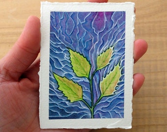 ACEO original art miniature, watercolor original ACEO artist trading card, nature scene watercolor art, collectible art.