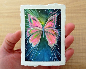 ACEO original art miniature, watercolor original ACEO artist trading card, butterfly watercolor art, collectible art.