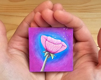 Miniature original artwork, title: "Flourish", super tiny original artwork handmade by artist Eerin Vink. Colorfull mini artwork, miniature.