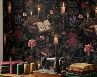 Dark Academia Peel And Stick Wallpaper | Vintage Floral  Wall Mural