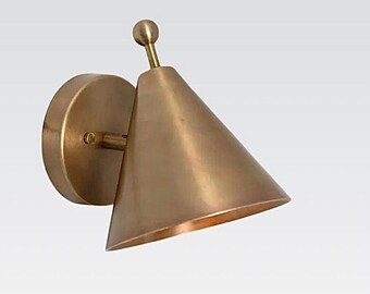 Handmade Solid Brass Wall Sconce: Mid Century Modern Light Fixture (Plug-in)