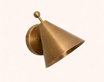 Handmade Brass Wall Sconce | Mid Century Modern Light Fixture, Plug-in Option