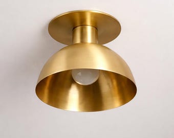 Handmade Raw Brass Sputnik Chandelier , Mid-Century Modern Flush Mount Light