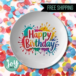 Happy Birthday Plate – Colorful Paint Splatter Design, Unique Party Tableware, Kids Celebration Decor, Fun Birthday Gift Idea FREE SHIPPING