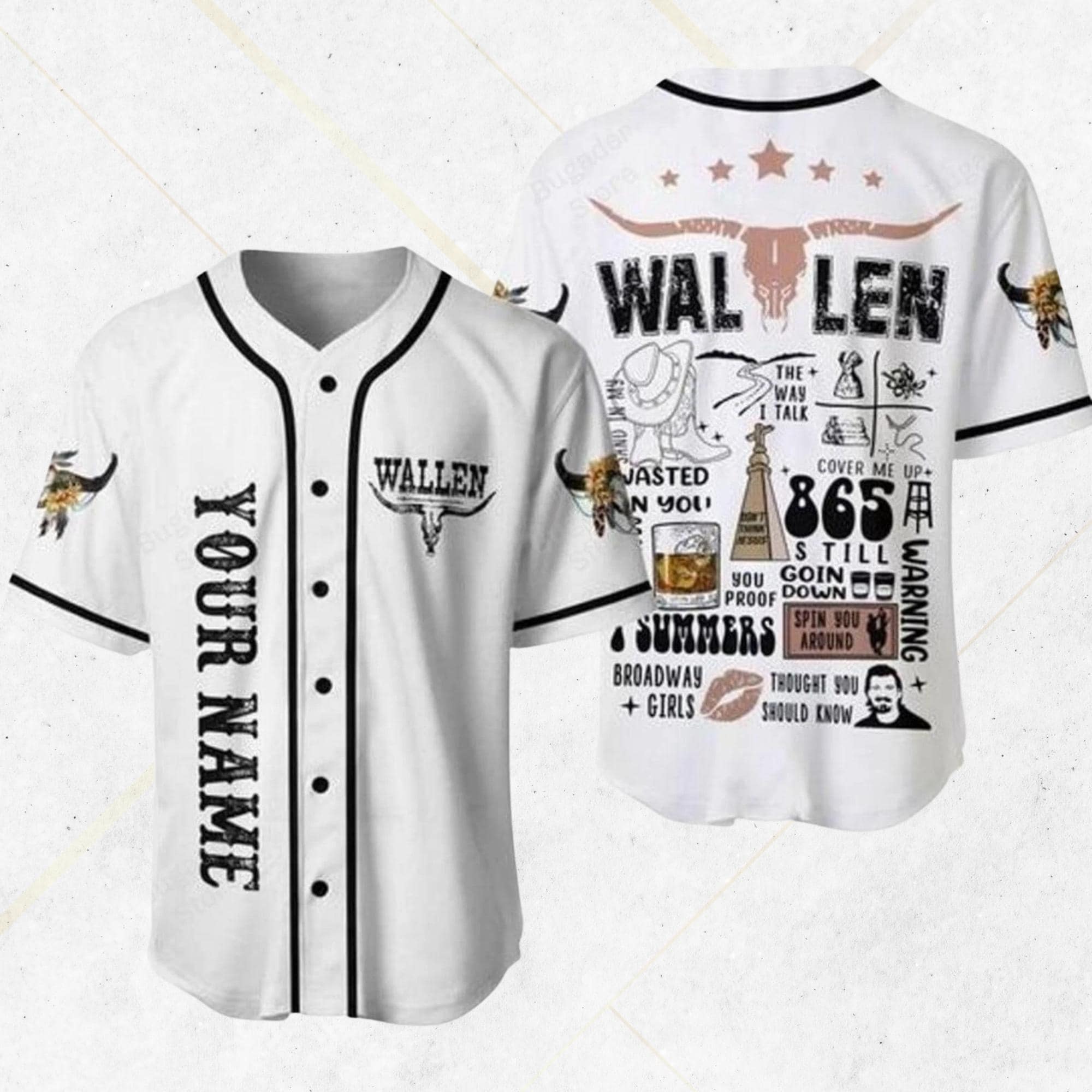 Discover Custom Wallen Inspired Baseball Jersey, White Button Up Country Music Shirt