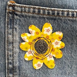 Parche de algodón estampado para planchar en jeans, parche de reparación DIY, parche decorativo, parche fácil de aplicar, parche de margarita hecho a mano, aplique para planchar.