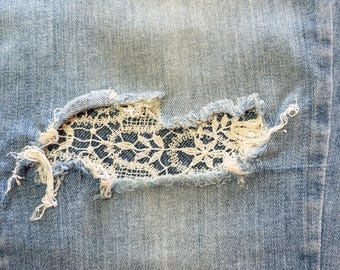 Lace Jeans Iron-On Repair Patch, Denim Backing