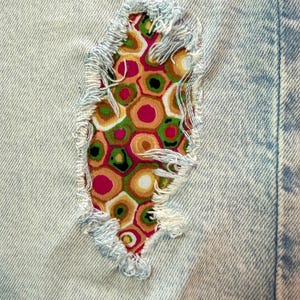 Cotton Jeans Repair Patch, Peekaboo Iron-On, Hexagon Print Cotton
