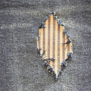 Striped Linen Iron-On Jean Repair Patch: Peekaboo Reverse Application