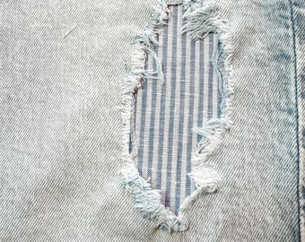 Stripe Linen Iron-On Jean Repair Patch: Peekaboo Reverse Appliqué
