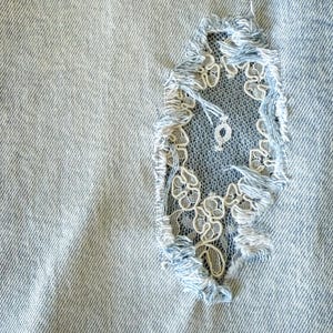 Lace inside repair patch, Iron on jeans patch, reverse repair patch, Easy to apply patch, Jean repair, handmade repair patch,