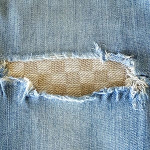 Checked Linen Iron-On Jean Repair Patch: Peekaboo Reverse Application