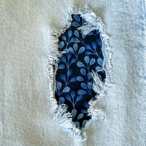 Iron on jeans patch, Peekaboo patch, Navy cotton patch for jeans, Easy to apply patch, Jean repair, handmade repair patch, reverse repair.