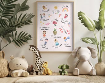 Affirmation posters for children | Positive sayings & illustrations | Mindfulness + self-confidence | Children's room decor