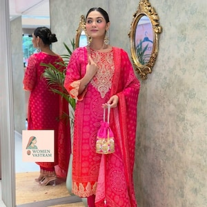 Pakistani Designer Salwar Kameez Readymade Suit & Dupatta, Women 3Pc Stitched Combo, Wedding Festival Wear Kurta Pant Set, Silk Salwar Suit