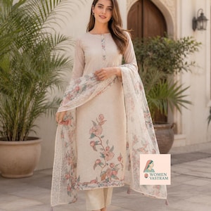 Indische traditionelle Hochzeit tragen Kurta Palazzo & Dupatta Set vorgefertigte Salwar Kameez Frauen und Mädchen Geschenk für ihren Designer Stitch Salwar Anzug Bild 1