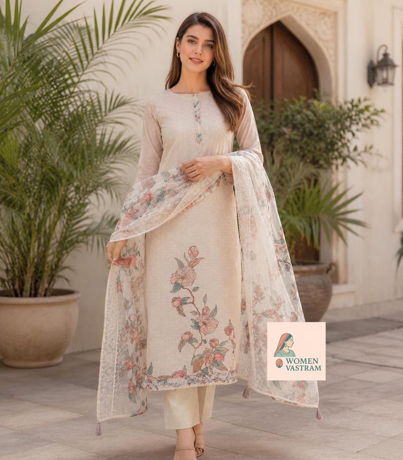 Indische traditionelle Hochzeit tragen Kurta Palazzo & Dupatta Set vorgefertigte Salwar Kameez Frauen und Mädchen Geschenk für ihren Designer Stitch Salwar Anzug Bild 1