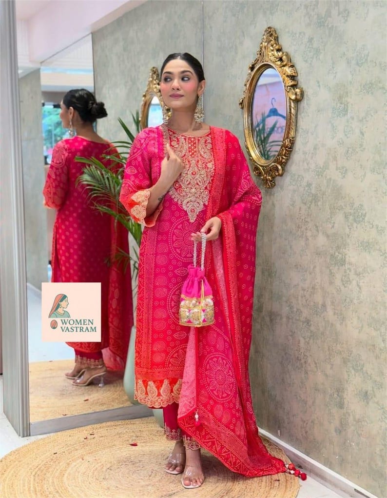 Pakistani Designer Salwar Kameez Readymade Suit & Dupatta, Women 3Pc Stitched Combo, Wedding Festival Wear Kurta Pant Set, Silk Salwar Suit