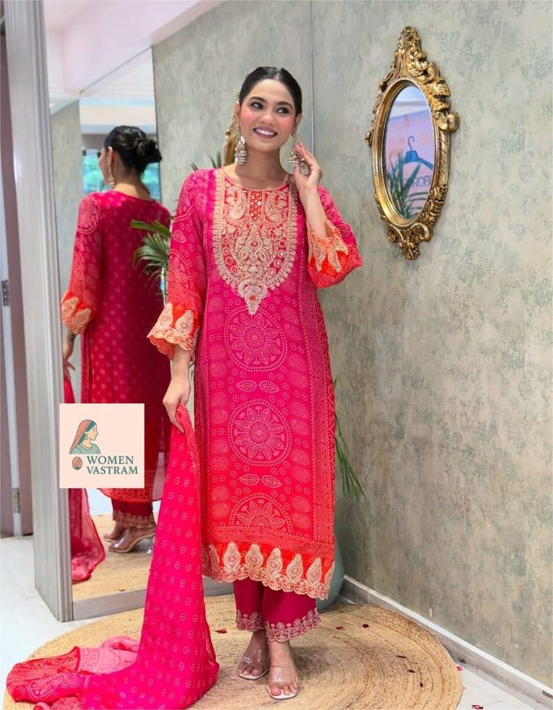 Pakistani Designer Salwar Kameez Readymade Suit & Dupatta, Women 3Pc Stitched Combo, Wedding Festival Wear Kurta Pant Set, Silk Salwar Suit