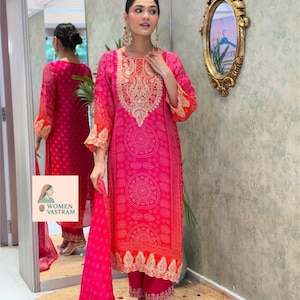 Pakistani Designer Salwar Kameez Readymade Suit & Dupatta, Women 3Pc Stitched Combo, Wedding Festival Wear Kurta Pant Set, Silk Salwar Suit