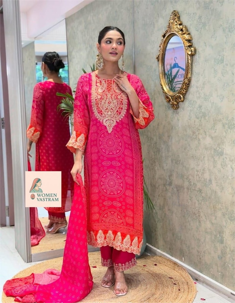 Pakistani Designer Salwar Kameez Readymade Suit & Dupatta, Women 3Pc Stitched Combo, Wedding Festival Wear Kurta Pant Set, Silk Salwar Suit