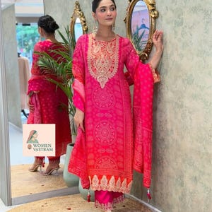 Pakistani Designer Salwar Kameez Readymade Suit & Dupatta, Women 3Pc Stitched Combo, Wedding Festival Wear Kurta Pant Set, Silk Salwar Suit